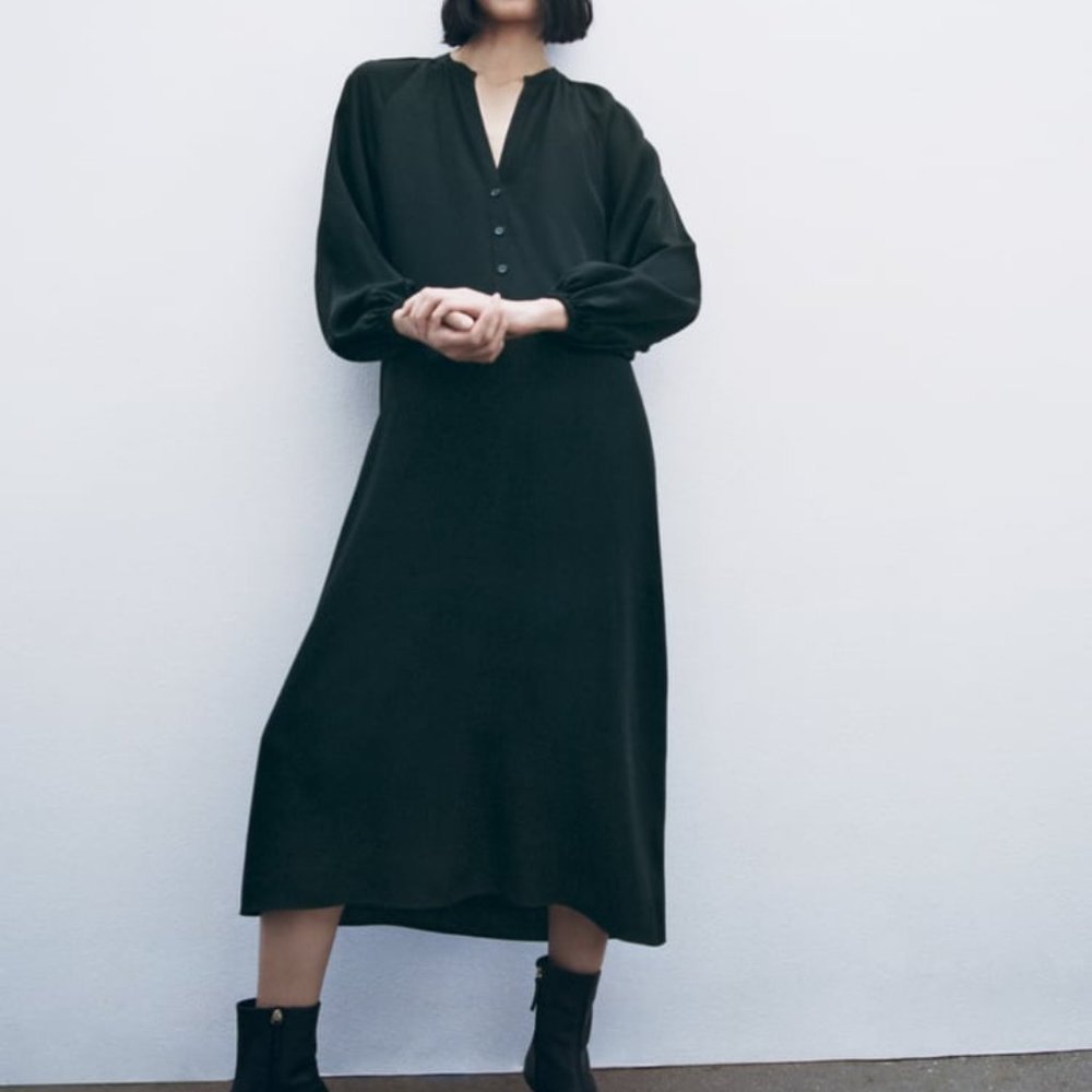 NWT ZARA FLOWY MIDI DRESS  DARK GREEN - REF 4437/287 XL, S, XS